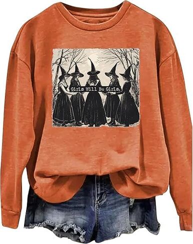 قميص هالوين للنساء للنساء الفتيات سيكونون فتيات هالوسماس سحرة تجمع قمم السحب الرسومية in Kuwait