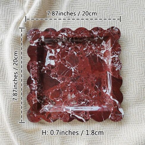 Decorative Marble Vanity Tray, Square with Scalloped Edge, Purple Red and White, Jewelry and Home Decor Organizer (Purple red) in Kuwait