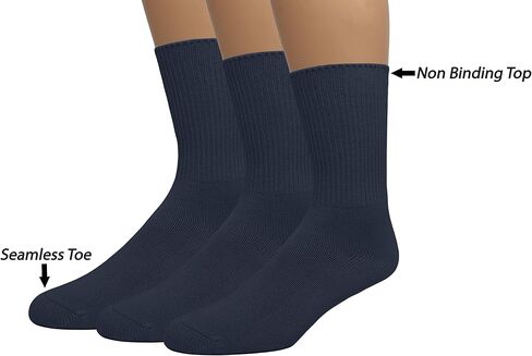 EMEM Apparel Men's Diabetic Crew Cotton Socks | Non-Binding Loose Top | Seamless Toe | 3-Pair | Big and Tall Available in Kuwait