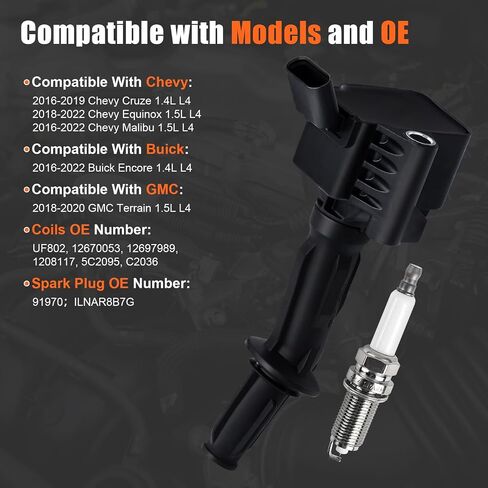 4pcs Ignition Coil & Spark Plug Fit for VW Volkswagen Passat Jetta Tiguan Beetle GTI Golf Audi A3 A4 Q3 1.8L 2.0L 2013 2014 2015 2016 2017 2018 2019 Coil Pack Replaces# UF765 06J905110D in Saudi Arabia