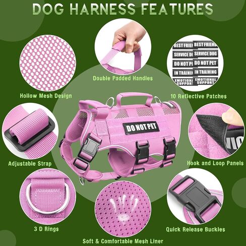 Winsee شبكة الكلب تسخير مع 10 بقع الحيوانات الأليفة للكلاب خدمة متوسطة في التدريب ، سترة مولي التكتيكية المتنفس مع مقبض مزدوج ، سترة الحيوانات الأليفة العسكرية العاكسة للمشي المشي لمسافات طويلة in Kuwait