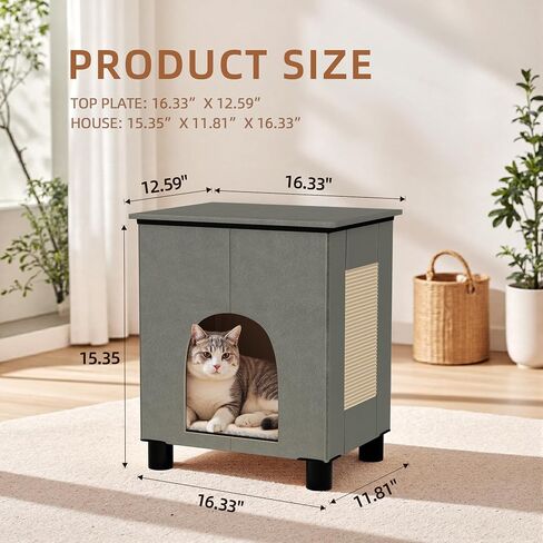 Cat House Indoor, Inside Cats Condo with Washable Plush Cushion, Large Area Cat Scratch Pad with Cat Ball Toy, Indoor Cat House & Condos for Large Cats and Puppy, Grey in Saudi Arabia