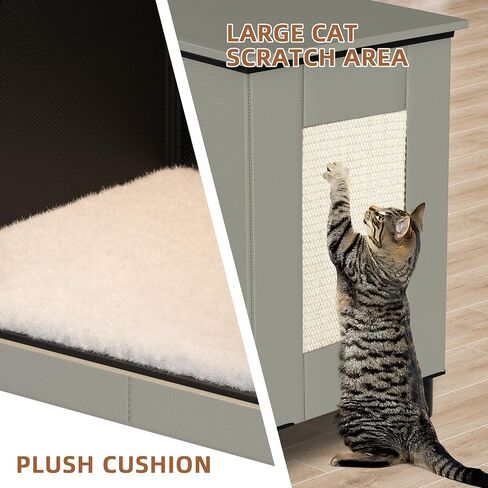 Cat House Indoor, Inside Cats Condo with Washable Plush Cushion, Large Area Cat Scratch Pad with Cat Ball Toy, Indoor Cat House & Condos for Large Cats and Puppy, Grey in Saudi Arabia