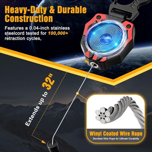 Retractable Keychain, Heavy Duty Carabiner Badge Holder, Tactical ID Badge Reel with 28'' Coated Steel Cord, Bearing 10.0 oz- Black (1 Pack) in Saudi Arabia