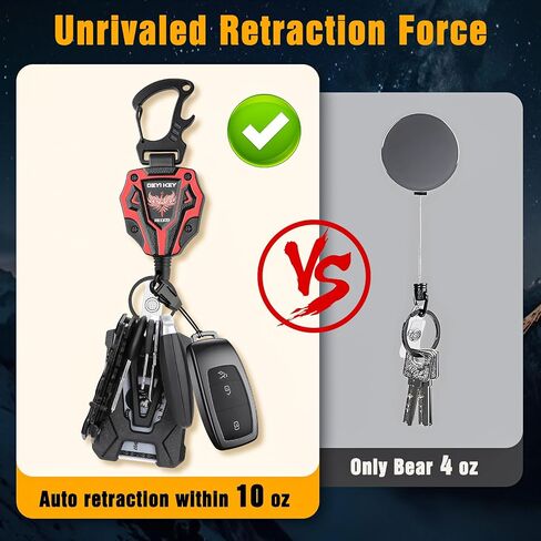 Retractable Keychain, Heavy Duty Carabiner Badge Holder, Tactical ID Badge Reel with 28'' Coated Steel Cord, Bearing 10.0 oz- Black (1 Pack) in Saudi Arabia