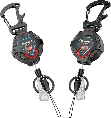 Retractable Keychain, Heavy Duty Carabiner Badge Holder, Tactical ID Badge Reel with 28'' Coated Steel Cord, Bearing 10.0 oz- Black (1 Pack) in Saudi Arabia