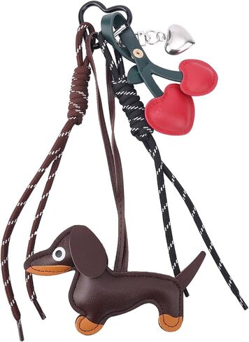 Boxob Leather Dachshund keychain ، لطيف قلب الكلب الكرز Keyring Puppy Bag Bag Pendant سلسلة مفاتيح سحر dachshund لحقيبة اليد محافظ السيارات الهدايا الموضة لعشاق الكلاب in Saudi Arabia