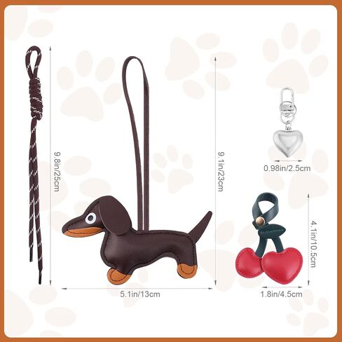 Boxob Leather Dachshund keychain ، لطيف قلب الكلب الكرز Keyring Puppy Bag Bag Pendant سلسلة مفاتيح سحر dachshund لحقيبة اليد محافظ السيارات الهدايا الموضة لعشاق الكلاب in Saudi Arabia