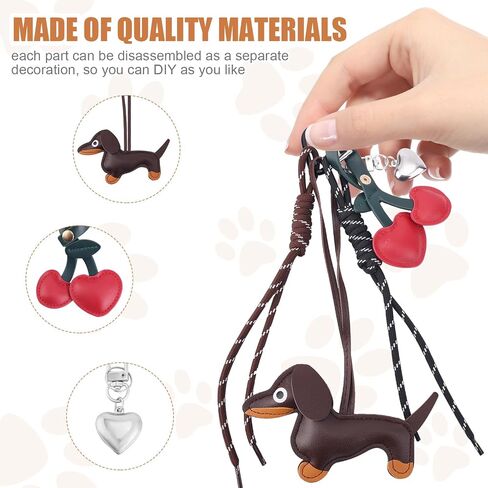 Boxob Leather Dachshund keychain ، لطيف قلب الكلب الكرز Keyring Puppy Bag Bag Pendant سلسلة مفاتيح سحر dachshund لحقيبة اليد محافظ السيارات الهدايا الموضة لعشاق الكلاب in Saudi Arabia