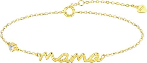 Mama Bracelet for Women 925 Sterling Silver 18K Gold Plated Mom Bracelet for Women with Simple Dainty Mama Initial Bracelets for New Mom Trendy Mother Birthday Christams Day Jewelry Gift from Daughter Husband in Kuwait