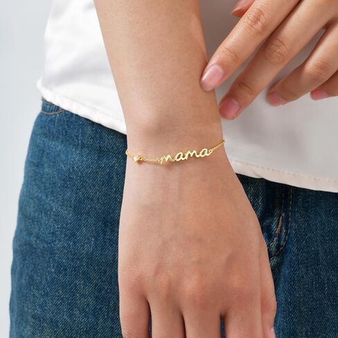 Mama Bracelet for Women 925 Sterling Silver 18K Gold Plated Mom Bracelet for Women with Simple Dainty Mama Initial Bracelets for New Mom Trendy Mother Birthday Christams Day Jewelry Gift from Daughter Husband in Kuwait