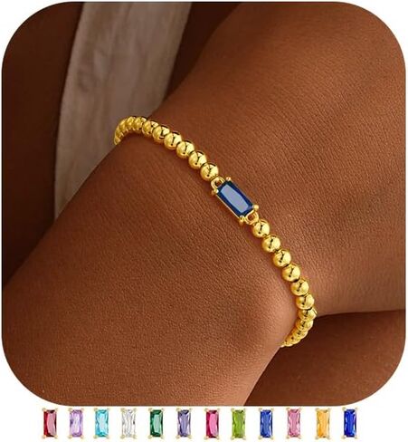 سوار Yoosteel Dainty Birthstone للنساء - مرن 14 كيلو مرن الذهب مسببات حبة حبة الصداقة العصرية هدايا المجوهرات للنساء in Kuwait