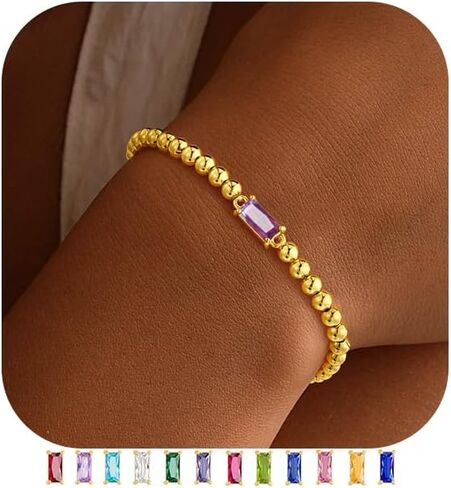 سوار Yoosteel Dainty Birthstone للنساء - مرن 14 كيلو مرن الذهب مسببات حبة حبة الصداقة العصرية هدايا المجوهرات للنساء in Kuwait