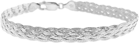 Savlano 925 Sterling Silver 9MM Braided Herringbone Chain Bracelet - 18K Gold Plated 7.5 Inch 6-Strand Herringbone Bracelet for Women - Made in Italy Comes Gift Box in Saudi Arabia