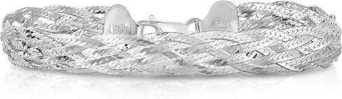 Savlano 925 Sterling Silver 9MM Braided Herringbone Chain Bracelet - 18K Gold Plated 7.5 Inch 6-Strand Herringbone Bracelet for Women - Made in Italy Comes Gift Box in Saudi Arabia
