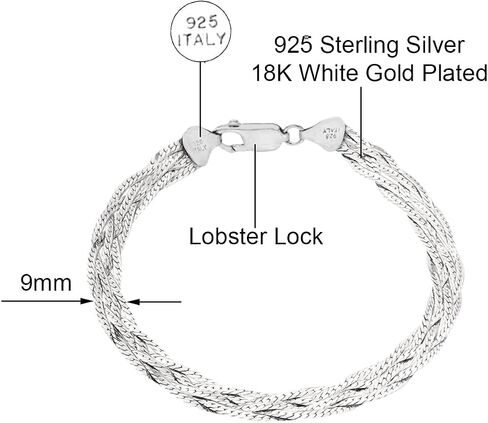 Savlano 925 Sterling Silver 9MM Braided Herringbone Chain Bracelet - 18K Gold Plated 7.5 Inch 6-Strand Herringbone Bracelet for Women - Made in Italy Comes Gift Box in Saudi Arabia