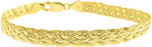 Savlano 925 Sterling Silver 9MM Braided Herringbone Chain Bracelet - 18K Gold Plated 7.5 Inch 6-Strand Herringbone Bracelet for Women - Made in Italy Comes Gift Box in Saudi Arabia