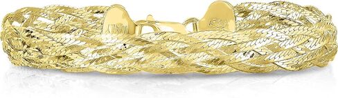 Savlano 925 Sterling Silver 9MM Braided Herringbone Chain Bracelet - 18K Gold Plated 7.5 Inch 6-Strand Herringbone Bracelet for Women - Made in Italy Comes Gift Box in Saudi Arabia
