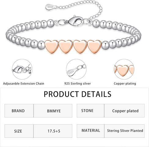 BMMYE 30TH 40th 50th 60th هدايا عيد ميلاد للنساء ، سوار حبة الفضة الاسترليني مع سوار فضي قابل للتعديل لقلب الذهب الوردي للنساء مع بطاقة لأمي ابنة الشقيقة الجدة in Kuwait