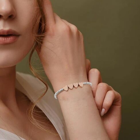 BMMYE 30th 40th 50th 60th 70th Birthday Gifts for Women,Sterling Silver Bead Bracelet with Rose Gold Heart Adjustable Silver Bracelet for Women Birthday Gifts with Card for Mum Daughter Sister Grandma in Kuwait
