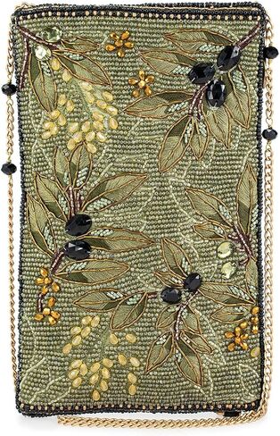 Mary Frances Olive Branch Beaded Floral Crossbody Cell Phone Bag Clutch with Leaf and Blossom Design, Green in Saudi Arabia