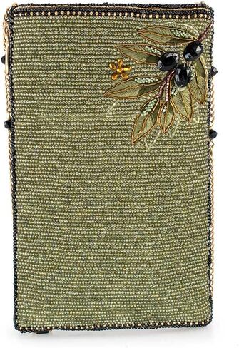 Mary Frances Olive Branch Beaded Floral Crossbody Cell Phone Bag Clutch with Leaf and Blossom Design, Green in Saudi Arabia