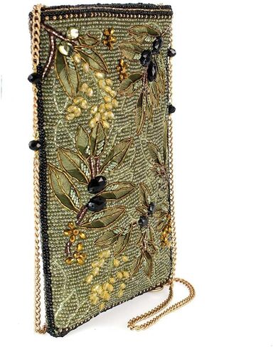 Mary Frances Olive Branch Beaded Floral Crossbody Cell Phone Bag Clutch with Leaf and Blossom Design, Green in Saudi Arabia