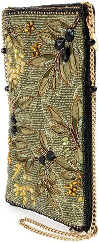 Mary Frances Olive Branch Beaded Floral Crossbody Cell Phone Bag Clutch with Leaf and Blossom Design, Green in Saudi Arabia