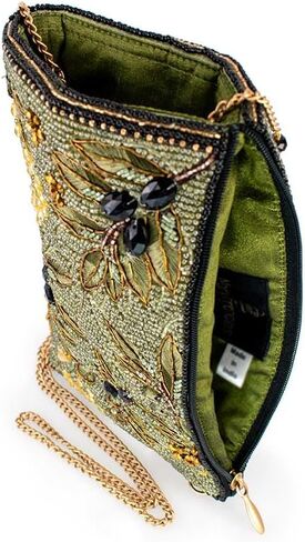 Mary Frances Olive Branch Beaded Floral Crossbody Cell Phone Bag Clutch with Leaf and Blossom Design, Green in Saudi Arabia