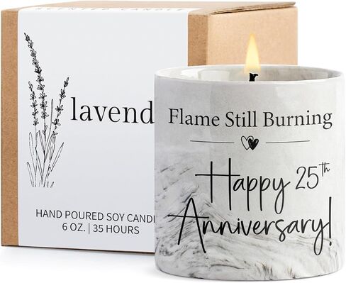 25th Anniversary Candle, 25th Wedding Anniversary Present for Couple, Wife & Husband - 25 Year Aniversario Gifts, 6 Oz Ceramics Lavender Candle in Kuwait