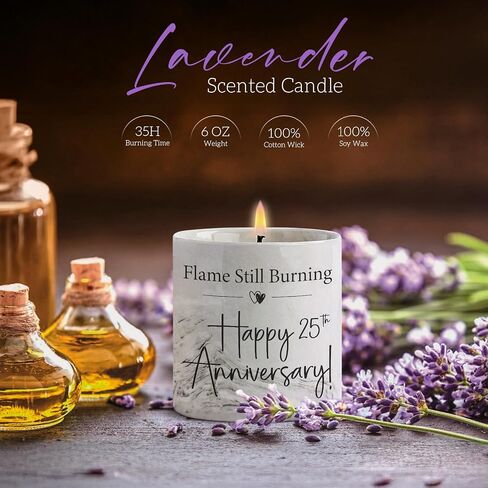 25th Anniversary Candle, 25th Wedding Anniversary Present for Couple, Wife & Husband - 25 Year Aniversario Gifts, 6 Oz Ceramics Lavender Candle in Kuwait