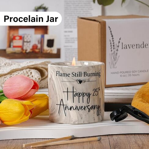 25th Anniversary Candle, 25th Wedding Anniversary Present for Couple, Wife & Husband - 25 Year Aniversario Gifts, 6 Oz Ceramics Lavender Candle in Kuwait
