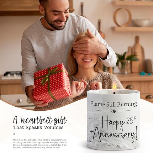 25th Anniversary Candle, 25th Wedding Anniversary Present for Couple, Wife & Husband - 25 Year Aniversario Gifts, 6 Oz Ceramics Lavender Candle in Kuwait