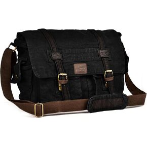 حقيبة Messenger Village Leather Vinitage Canvas - 16 '' حقيبة الكتف المصنوعة يدويًا للرجال والنساء ، crossbody للمكتب والسفر in Kuwait