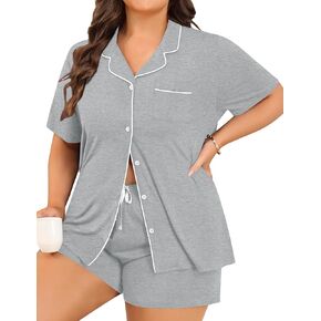 Women's Plus Size Pajamas Button Down Shirt and Shorts 2 Piece Pj Lounge Sets Short Sleeve Sleepwear Soft Loungewear in Kuwait