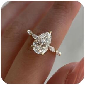 Tuwiqsdi Elegant Teardrop Ring Fashion Jewelry 18K Gold Plated Shiny Perfect Pear Cut CZ Crystal Diamond Waterdrop Wedding Stackable Ring Size 5-11 for Women(10) in Saudi Arabia