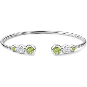 Round Cut Green Peridot & Diamond Adjustable Cuff Bangle Bracelet In 14K White Gold Finish 925 Sterling Silver for Women's, Large in Kuwait