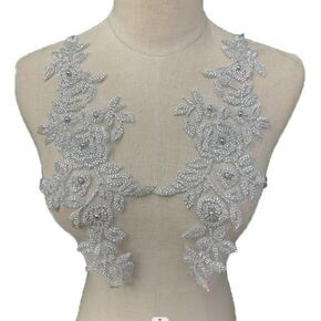 Heyiwell 1 Pair 3D Mini Green Handmade Beaded Embroidery Lace Flower Applique,Embroidery Floral Beaded Lace Appliques Patches for Sewing,Bridal Wedding Dress Clothing Decor 32 x10mm in Kuwait