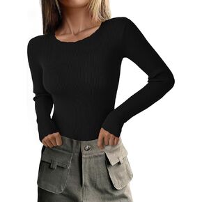 Prettygarden طويلة الأكمام قمصان الطاقم الخفيفة الوزن سقوط سقوط مضلعة للنساء 2025 SLIM FIT قمم السترة الأساسية السحب in Kuwait