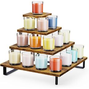 ELITEROO Tiered Display Stand, Wooden Display Risers, 4 Tier Display Shelf for Vendors Retail Craft Show Market, Table Top Display Rack for Cupcakes Perfume Figures Candles Makeup, Curved Corner in Kuwait