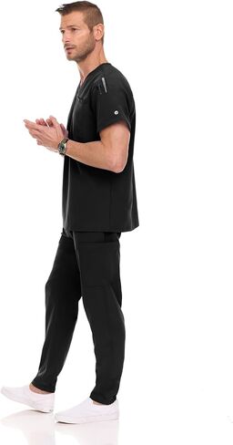 MediChic Men Scrubs Set - Stretch V-Neck Scrub Top with 7-Pocket Pants, Anti-Wrinkle, Yoga Waistband Workwear Scrubs for Men in Kuwait