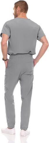 MediChic Men Scrubs Set - Stretch V-Neck Scrub Top with 7-Pocket Pants, Anti-Wrinkle, Yoga Waistband Workwear Scrubs for Men in Kuwait
