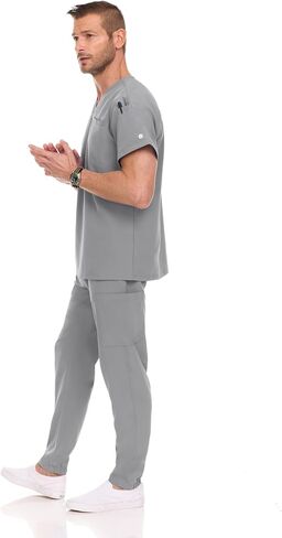 MediChic Men Scrubs Set - Stretch V-Neck Scrub Top with 7-Pocket Pants, Anti-Wrinkle, Yoga Waistband Workwear Scrubs for Men in Kuwait
