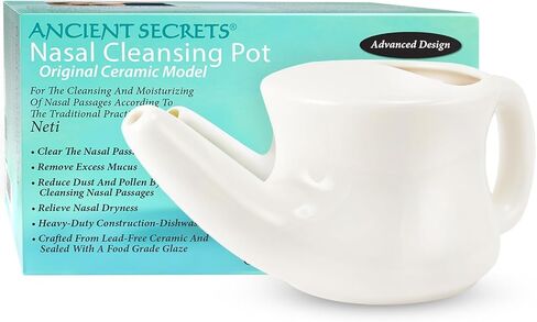 ANCIENT SECRETS Neti Pot & Nasal Cleansing Salt Set - Nasal Irrigation System, Ceramic Nasal Cleansing Pot + Non-Iodized Pure Salt, Sinus Relief, Allergy Nasal Spray Alternative (2 Piece Set) in Kuwait