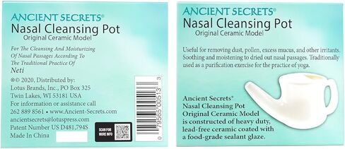 ANCIENT SECRETS Neti Pot & Nasal Cleansing Salt Set - Nasal Irrigation System, Ceramic Nasal Cleansing Pot + Non-Iodized Pure Salt, Sinus Relief, Allergy Nasal Spray Alternative (2 Piece Set) in Kuwait