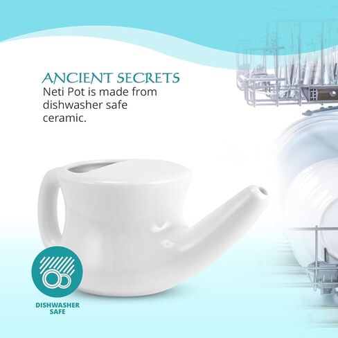ANCIENT SECRETS Neti Pot & Nasal Cleansing Salt Set - Nasal Irrigation System, Ceramic Nasal Cleansing Pot + Non-Iodized Pure Salt, Sinus Relief, Allergy Nasal Spray Alternative (2 Piece Set) in Kuwait
