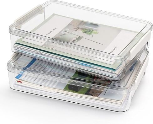 SANWICH Flat Plastic Storage Bins with Latching Lids Document Organizer Portable Project Case Stackable Storage Boxes for A4 Letter Size Paper Office Supplies 2 Pack in Kuwait
