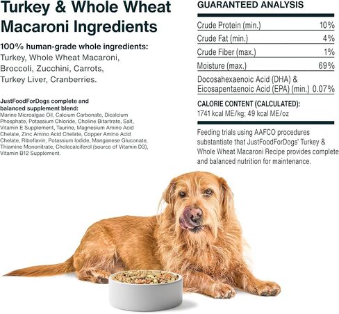 طعام الكلاب الطازج المجمد من JustFoodForDogs، وجبة كاملة أو طعام للكلاب، معكرونة من الديك الرومي والقمح الكامل، وصفة طعام للكلاب من الدرجة البشرية، 18 أونصة (عبوة من 14 قطعة) in Saudi Arabia