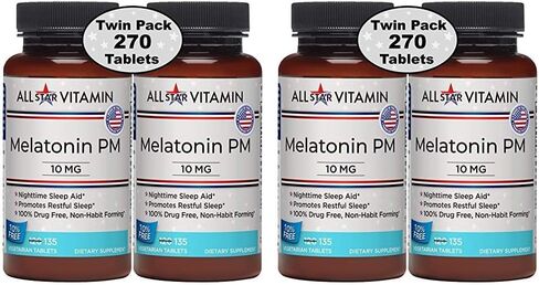 All-Star Vitamin Melatonin PM، الميلاتونين 10 ملغ، 135 قرص نباتي، عبوتان (270 إجماليًا)، خالي من المخدرات، غير معدل وراثيًا، خالي من الغلوتين in Saudi Arabia