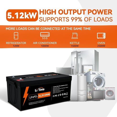 Litime 51.2v 100ah LifePo4 Lithium Battery Group 8D مدمج في 100A BMS وخلايا الصف A ، كحد أقصى. 5120W قوة تحميل ، مع 4000-15000 دورة و 10 سنوات مدى الحياة ، مثالية للمنزل الشمسي ، RV ، خارج الشبكة. in Saudi Arabia